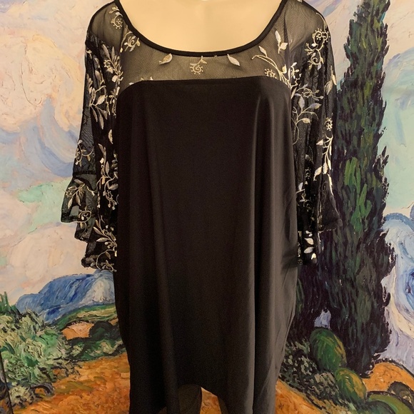 PerSeption  Black Floral Mesh Embroidered Top - Picture 1 of 6